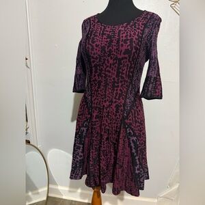 NIC+ZOE Burgundy and Black Quarter Sleeve Dress